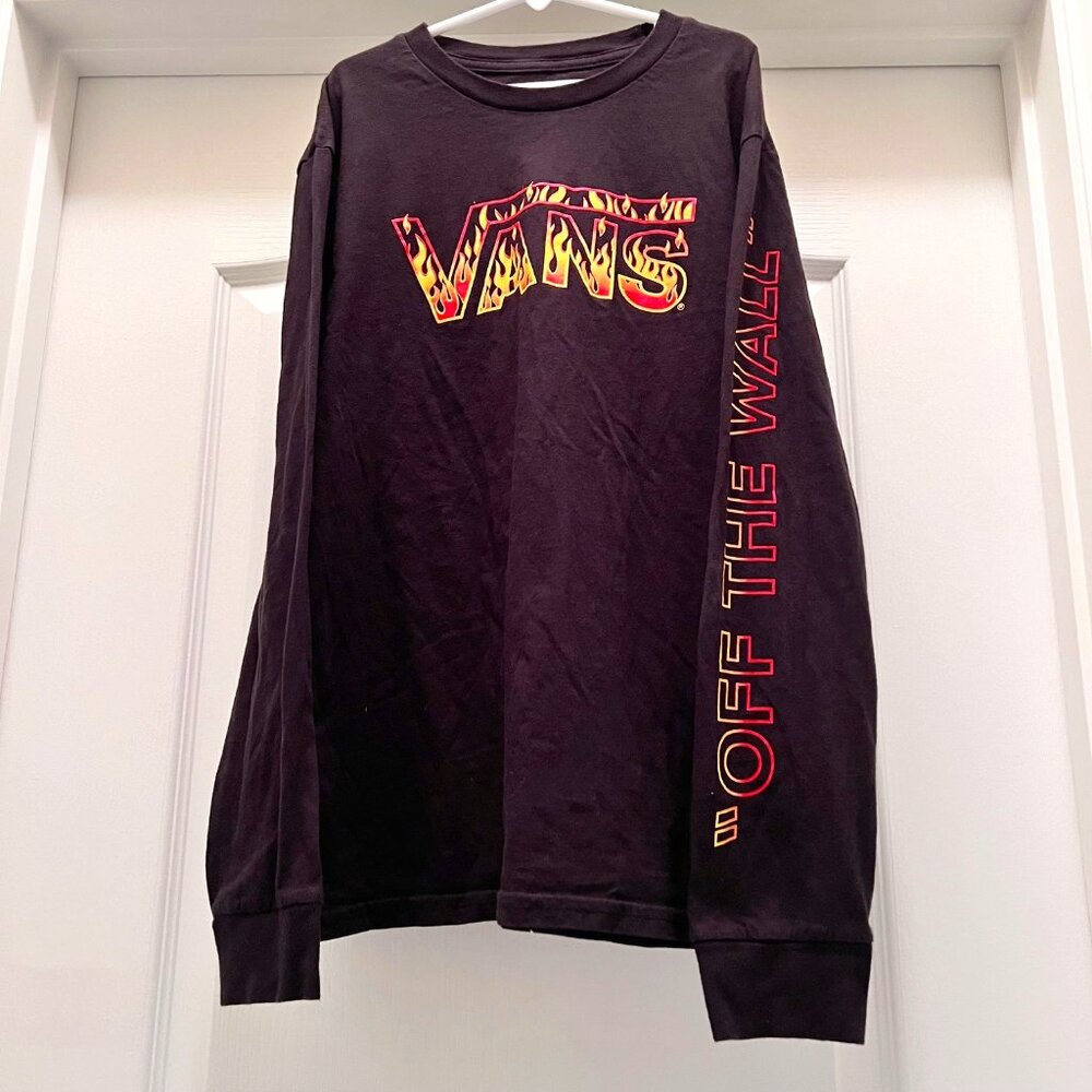 Vans Boys Long Sleeve "OFF THE WALL" Fire Flames Shirt-Size Large-Skate-Outdoor